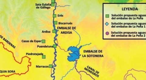 Mapa con las posibles soluciones al abastecimiento de la zona afectada por lindano